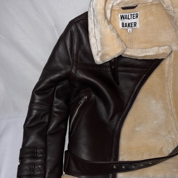 Walter Baker Dark Brown Leather Jacket with Cream Shearling - Picture 12 of 15